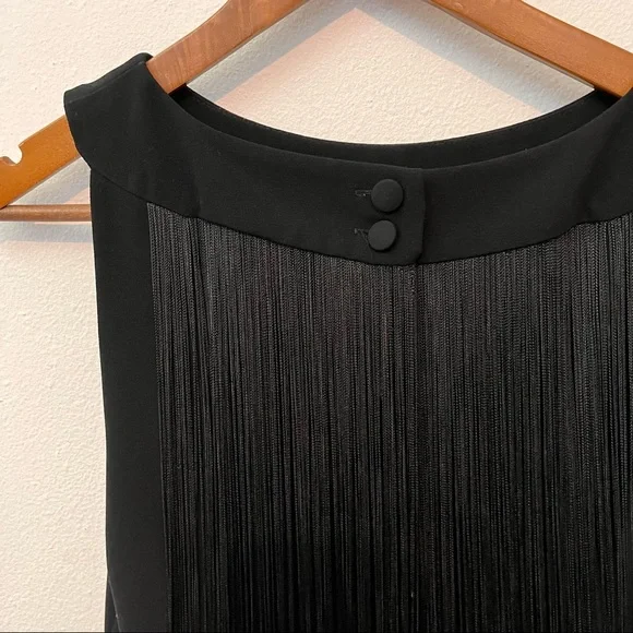 NANETTE LEPORE black fringe back mini dress 8 - Picture 2 of 6